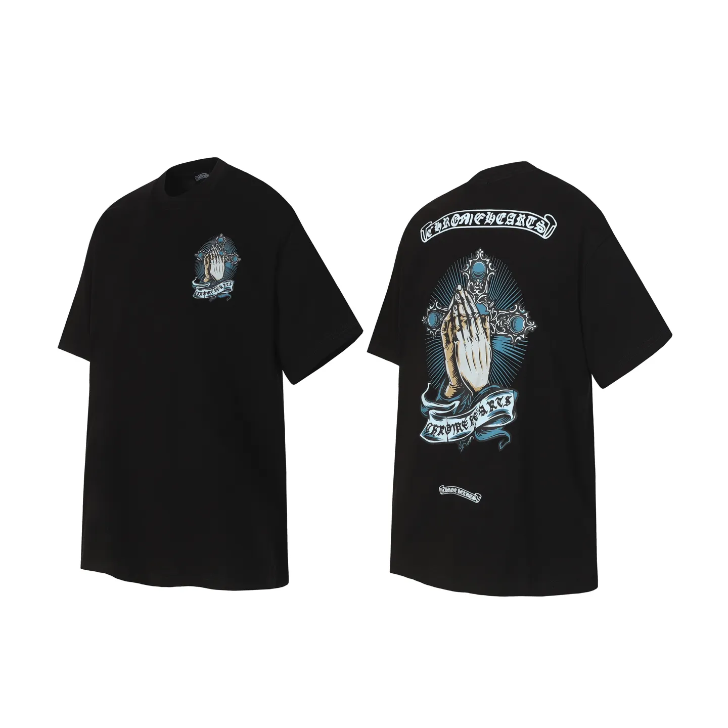 P150 -Chrome Hearts/Chrome Heart Devil's Hand Cross Letter Printed Short Sleeve T-shirt -High weight, high density and high quality. The wool is soft, delicate and skin-friendly. It feels soft and silky. It has excellent warmth and skin-friendly properties.